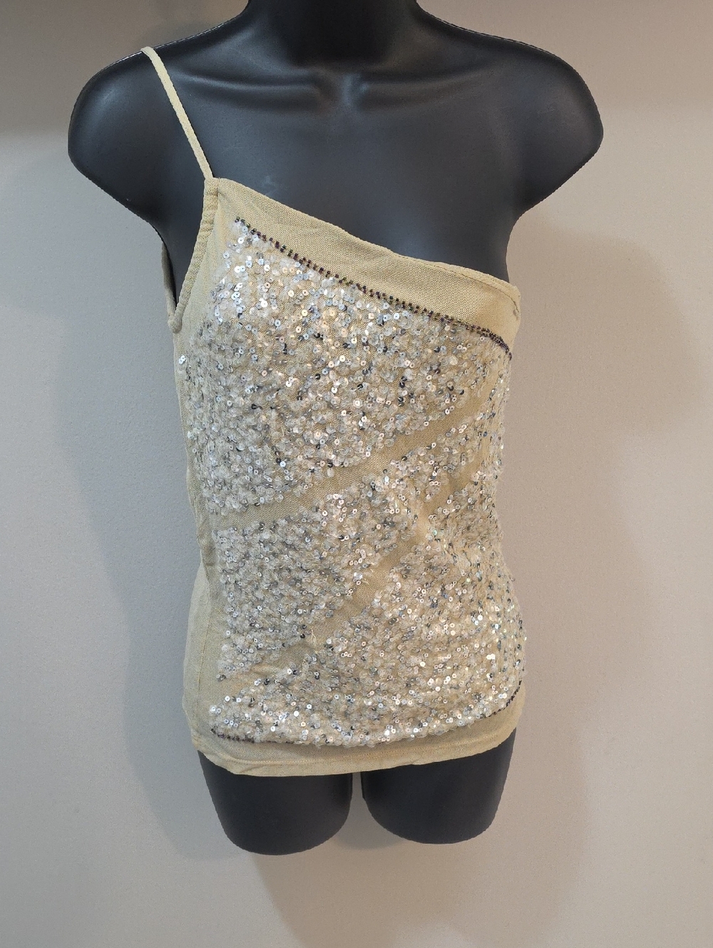 The Limited Beige Sequin One-Shoulder Camisole